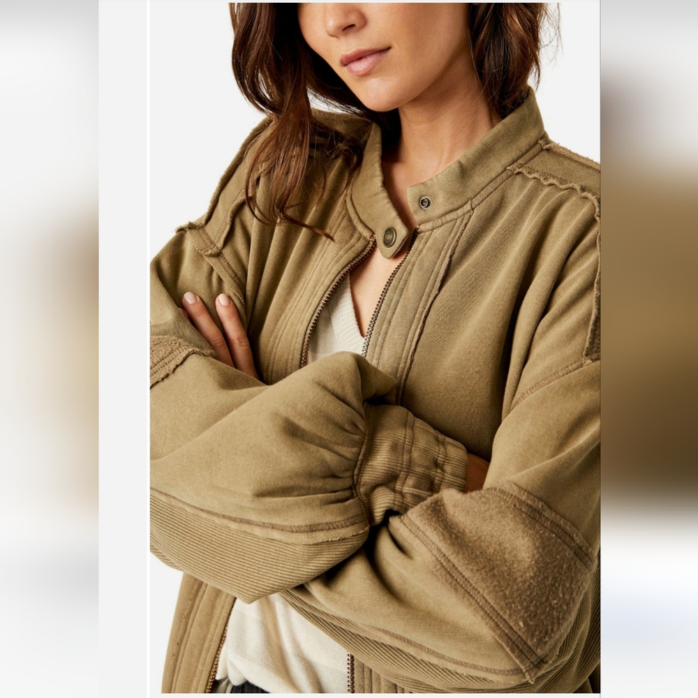 (SOLD) Free People Lou Moto Zip Jacket in GREEN SIZE M - Picture 2 of 11